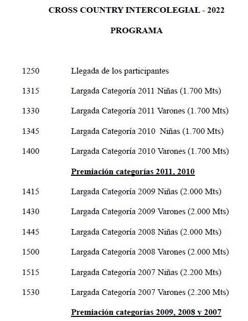 Programa Cross Intercolegial 2022